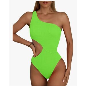 NEW Cutout One Piece Swimsuit 1 Shoulder Swimwear Ribbed Monokini S